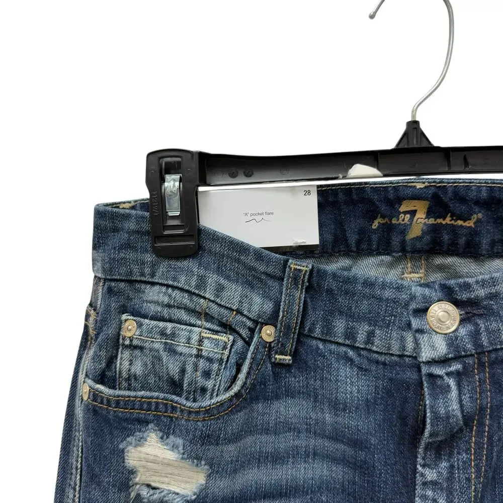 NWT 7 For All Mankind A Pocket Flare‎ Distressed Jeans Women’s Size 28
